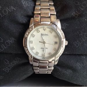 Bulova stainless steel & diamond watch